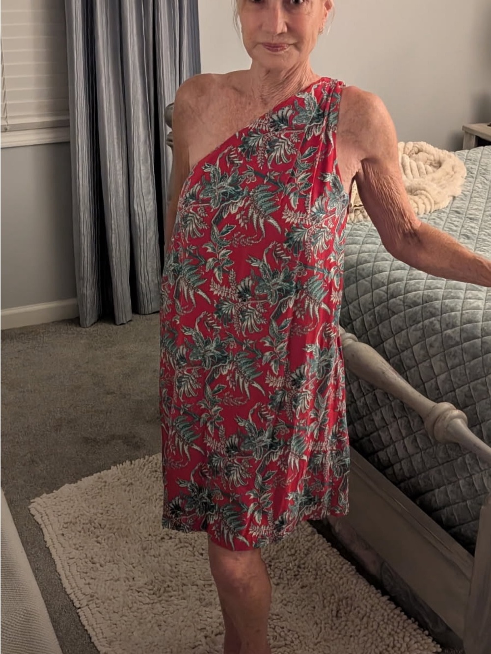 LOFT One-Shoulder Red Floral Dress